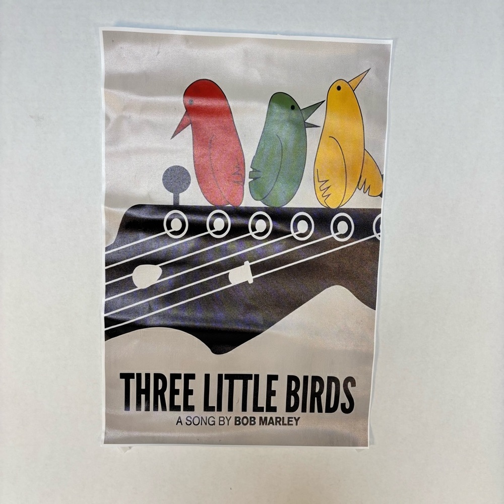 Three Little Birds Wall Art Poster - Colorful Red, Green & Yellow Bird Print